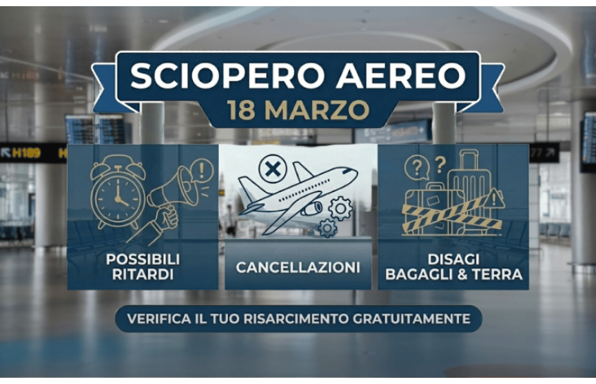 Sciopero trasporto aereo 18 marzo 2026: voli garantiti, possibili ritardi e cancellazioni